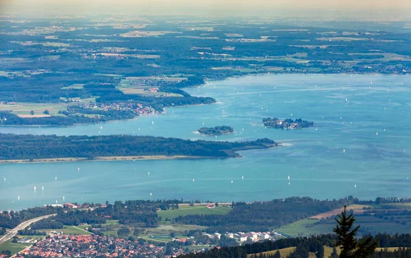 Chiemsee Med Fraueninsel Herreninsel Och Krautinsel Chiemgau Bayern Tyskland Europa — Stockfoto