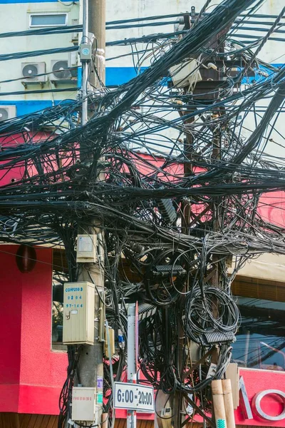 Chaotyczny Pakiet Linii Energetycznych Telefonicznych Chi Minh City Wietnam Azja — Zdjęcie stockowe