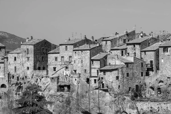 Old Houses Black White Pitigliano Tuscany Italy Europe — Stock Photo, Image