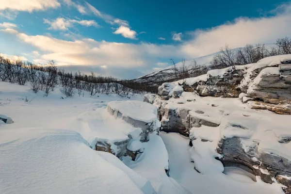 Sníh Kaňonu Abisko Národním Parku Abisko Abisku Norrbottenu Laponsku Švédsku — Stock fotografie