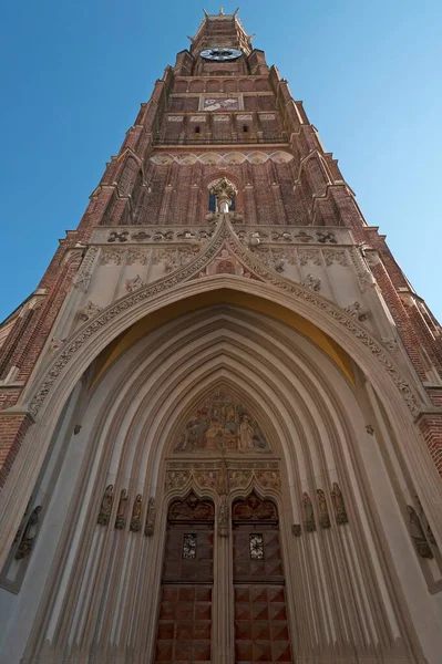 Torre Con Portal Entrada Iglesia San Martín Landshut Baja Baviera —  Fotos de Stock