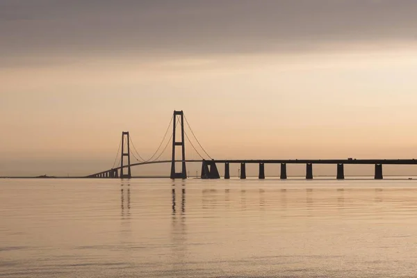 Great Belt Bridge Evening Storebltsbroen Great Belt Strait Korsr Slagelse — Stock Photo, Image