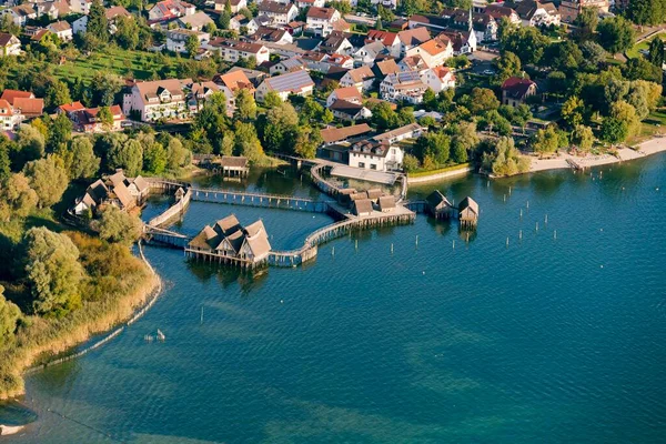静止住宅の空中ビュー Unteruhldingen Uhldingen Muhlhoen Lake Constance Baden Wrttemberg ドイツ ヨーロッパ — ストック写真