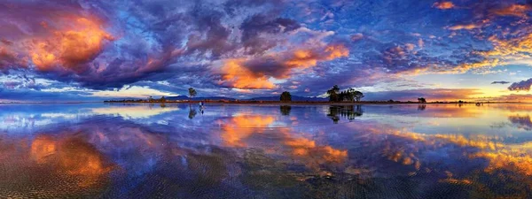 Panorama Glorious Sunset Carters Beach Cloudy Sky Water Reflection Westport — Stock Photo, Image