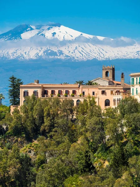 San Domenico Palace Hotel Snow Top Mount Etna Taormina Sicily — 图库照片