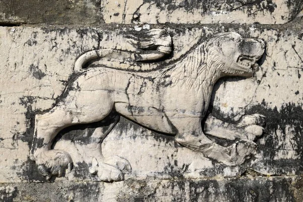 Relief Lion Ruins Nicholas Monastery Church Mesopotam Vlora Albania Europe — стоковое фото