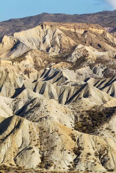 Puszta Erodált Homokkő Gerincek Tabernas Sivatag Pusztasága Almeria Tartomány Andalúzia — Stock Fotó