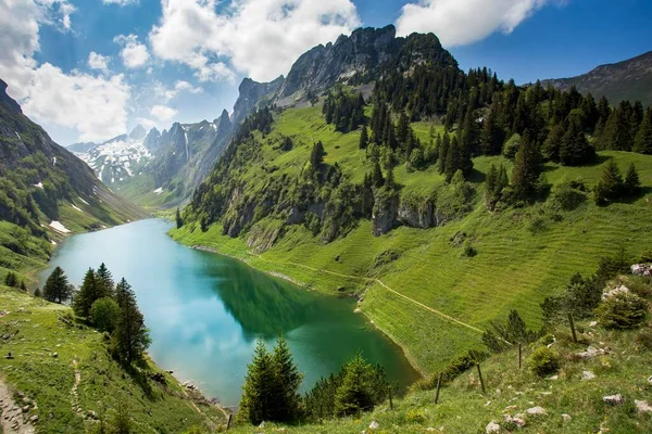 View Lake Fhlensee Bollenwees Alp Rte Canton Appenzell Innerrhoden Switzerland — Stock Photo, Image