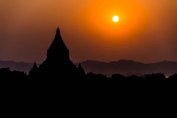 Pagode Backlight Silhueta Templo Stupa Pôr Sol Bagan Mandalay Division — Fotografia de Stock