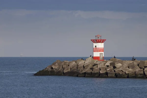 Kleiner Leuchtturm Der Hafeneinfahrt Scheveningen Den Haag Holland Niederlande Europa — Stockfoto