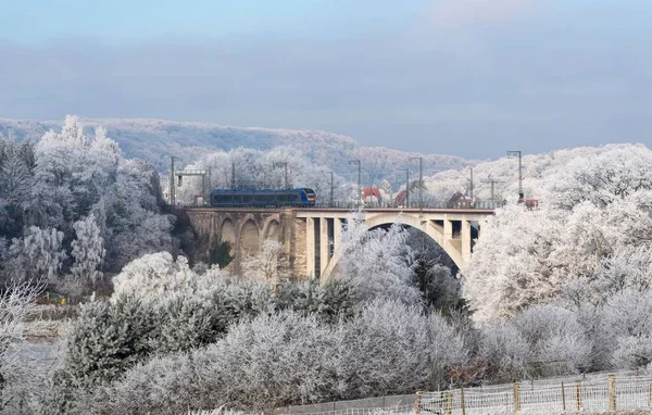 Vasúti Híd Vonattal Rekedt Fák Guntershausen North Hesse Hesse Németország — Stock Fotó