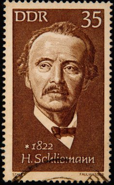 German stamp, GDR, portrait of the German businessman and archeologist Heinrich Schliemann clipart