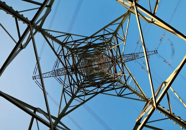 Strommast Blick Von Unten Blauer Himmel Ruhrgebiet Nordrhein Westfalen Deutschland — Stockfoto