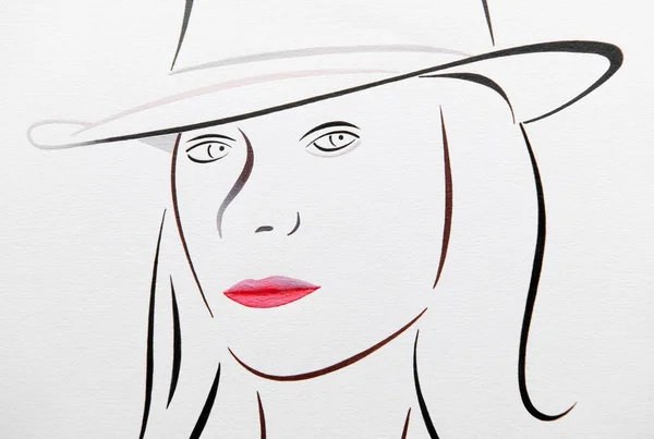 Portrait Woman Hat Drawing Artist Gerhard Kraus Kriftel — Stockfoto