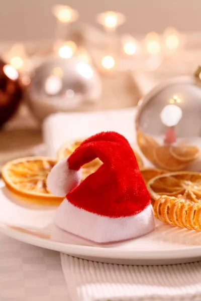 Santa Claus Hat Table Set Christmas — Zdjęcie stockowe