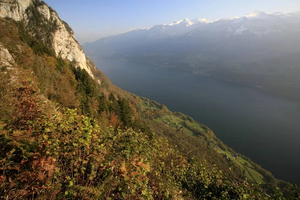 Autumn View Lookout Chapf Hill Delta Chapel Vorderbetlis Shore Lake — Fotografia de Stock