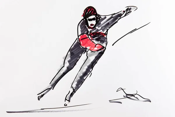 Drawing Speed Skating Artist Gerhard Kraus Kriftel — 스톡 사진