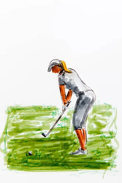 Female Golfer Tee Drawing Artist Gerhard Kraus Kriftel Illustration — Fotografia de Stock