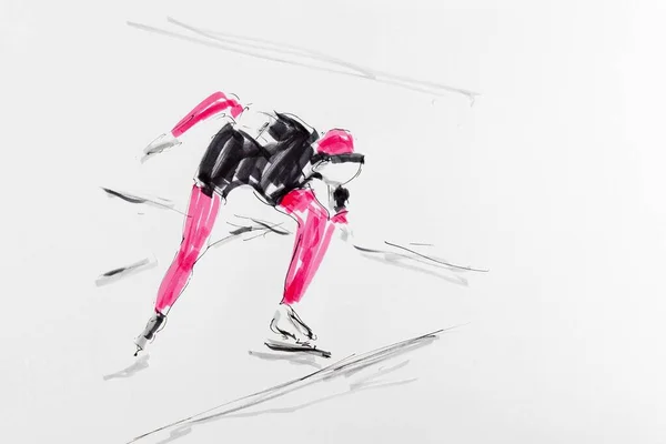 Drawing Speed Skating Artist Gerhard Kraus Kriftel — стоковое фото