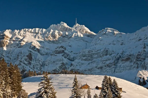 Saentis Mountain Mountain Station Winter Alp Grosswald Alpsteingebirge Mountains Canton — Stockfoto