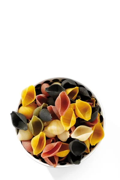 Coloured Conchiglie Rigata Pasta Bowl — Stock Photo, Image
