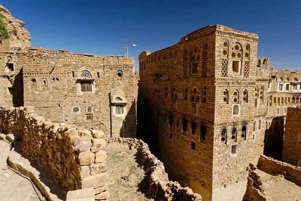 Casas Pedra Decoradas Cidade Velha Thula Iêmen Ásia — Fotografia de Stock