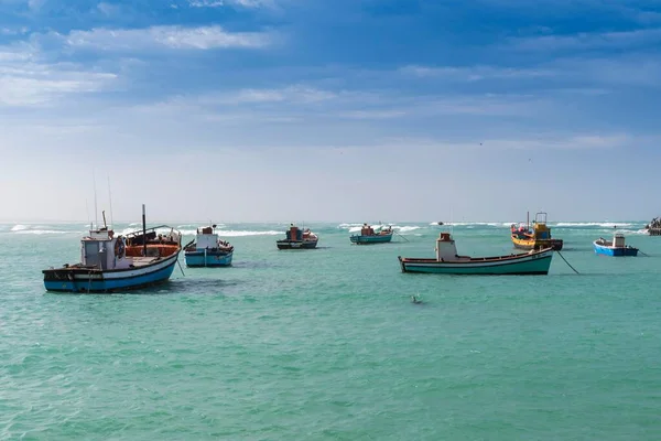 Anchored Fishing Boats Harbor Struisbay Cape Agulhas Province Western Cape — Stock Photo, Image