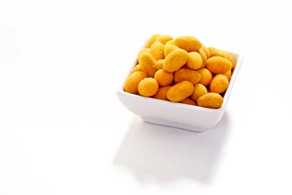 Amendoins Revestimento Caril Uma Tigela — Fotografia de Stock