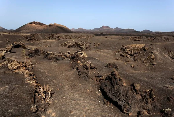 Lava Mező Tűz Hegység Vulkánok Vulkanikus Táj Timanfaya Nemzeti Park — Stock Fotó