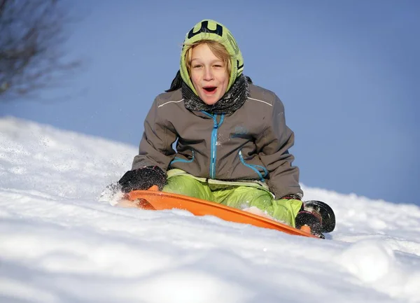 Boy Years Sledging —  Fotos de Stock