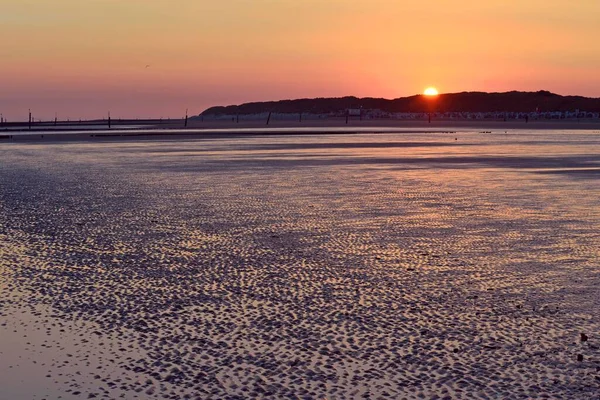 Wave Patterns Sand Low Tide Sunrise Dunes Norderney East Frisia — Zdjęcie stockowe