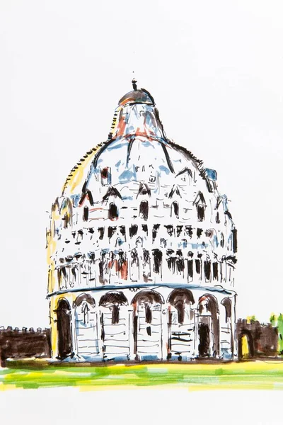 Baptistry Cathedral Pisa Italy Drawing Gerhard Kraus Kriftel Europe — Stok fotoğraf