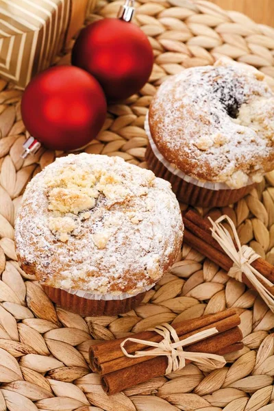 Christmas Muffins Cinnamon Sticks Christmas Tree Balls — Stock Photo, Image