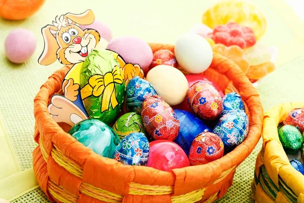 Easter basket, Easter eggs and Easter candies