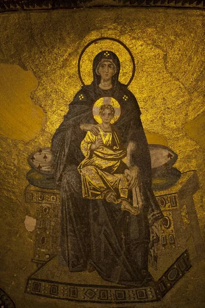 Szűz Mária Krisztus Gyermeke Apsis Mosaic Hagia Sophia Istanbul Törökország — Stock Fotó