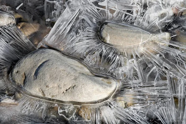 Stones Frozen Ice Interesting Ice Formations — Stockfoto