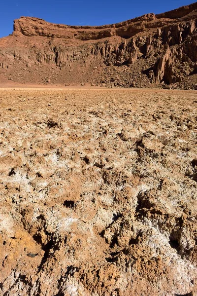 Salt pan in the volcanic landscape of lower Ouksem crater, Menzaz, Tamanrasset Province, Algeria, Africa