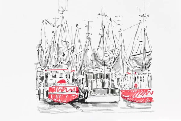 Shrimping Boats Greetsiel Drawing Artist Gerhard Kraus Kriftel —  Fotos de Stock