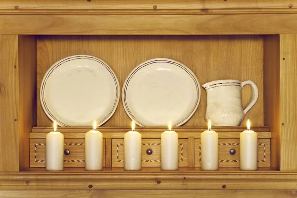 Burning White Candles Close View — Stock Photo, Image