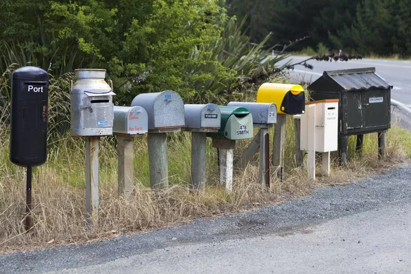 Reihe Verschiedener Briefkästen Straßenrand Seacliff Otago Region Neuseeland Ozeanien — Stockfoto