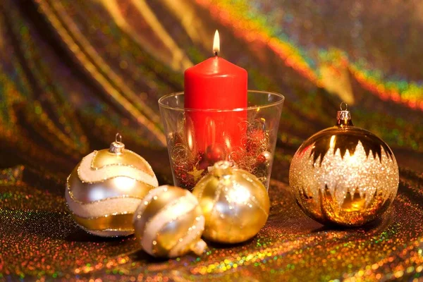 Jul Dekoration Med Ett Rött Ljus — Stockfoto