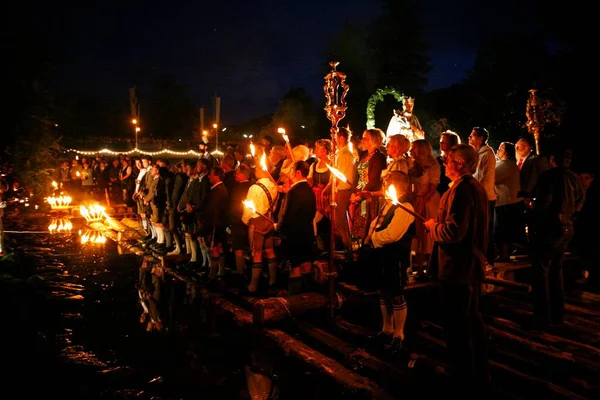 Johanni Flossprozession Raft Procession Saint Day Holy John Nepomuk Raftsmen — Stock fotografie