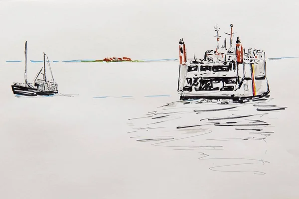 Barcos Camaroneros Ferry Las Islas Frisias Del Norte Schleswig Holstein —  Fotos de Stock