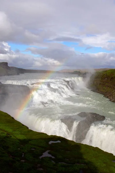 Hvita River Gullfoss Waterfall Rainbow Iceland Europe — Stockfoto