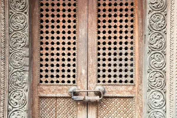 Historic Wooden Door Old Town Kathmandu Nepal Asia — Stockfoto