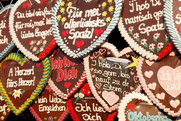 Gingerbread Hearts Oktoberfest Munich Bavaria Germany Europe — ストック写真