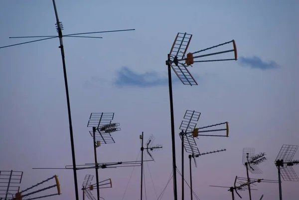 Antennas Dusk Barcelona Spain Europe — Stockfoto