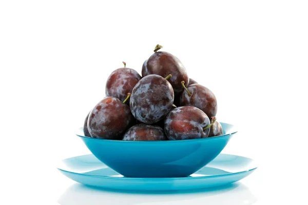 Plums Bowl White Background Close View — Stock Photo, Image
