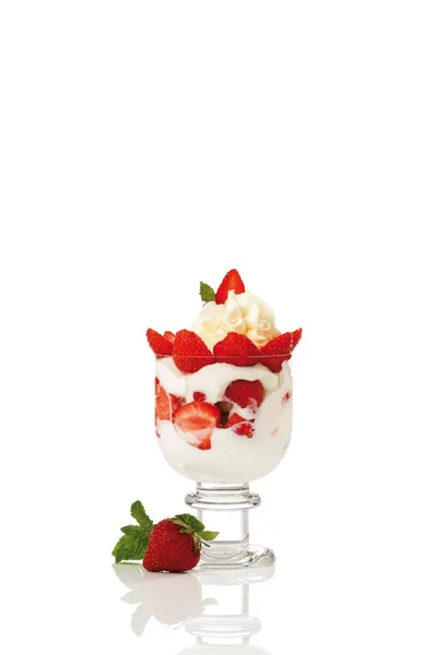 Curd Cheese Strawberries Glass — Stock Photo, Image