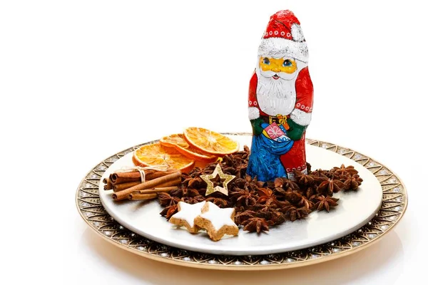 Chocolate Santa Star Shaped Cinnamon Cookies Star Anise Cinnamon Sticks — 스톡 사진